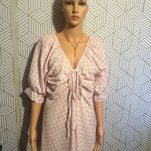 Vero Moda Pink Gingham Puff Sleeve Mini Dress – Size Large NWT